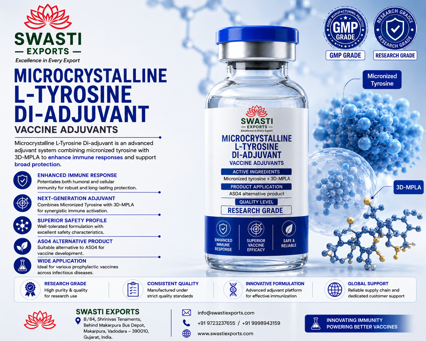 Microcrystalline L-Tyrosine Di-adjuvant supplied by Swasti Exports